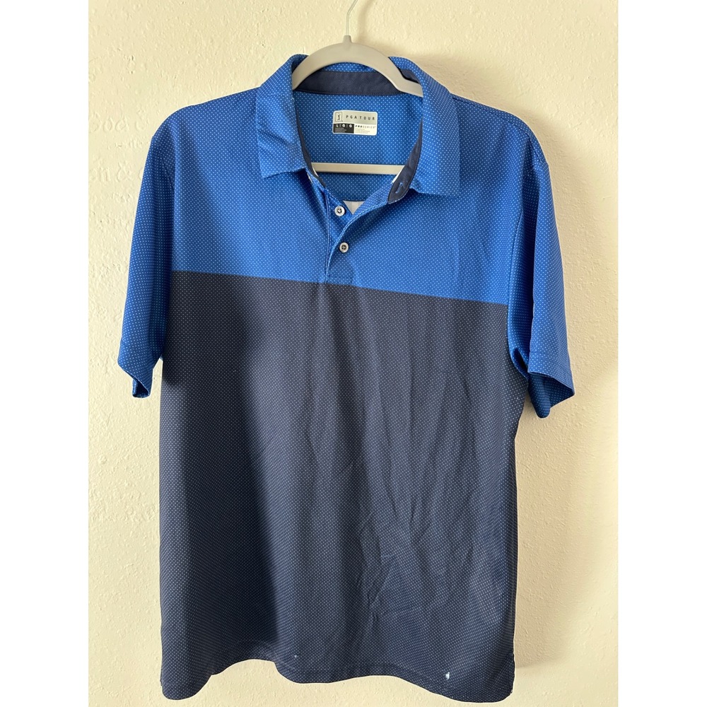 PGA Tour Pro Series Mens Large Blue Colorblock Micro Dot Golf Polo Shirt L